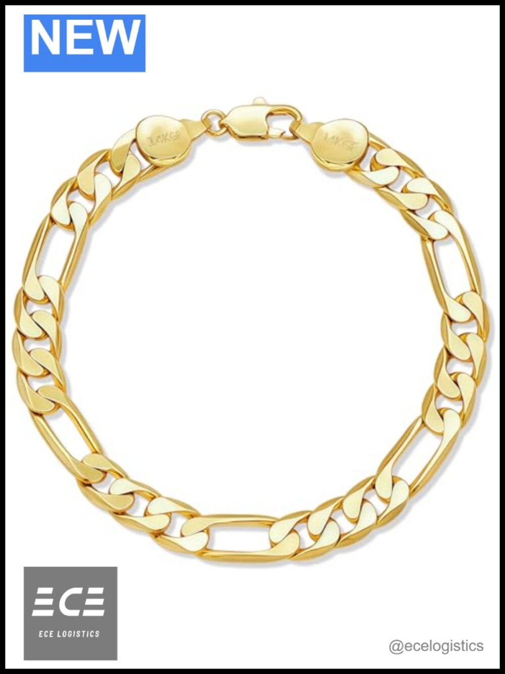 6mm Gold Plated Figaro Link Chain Bracelet Unisex Gift